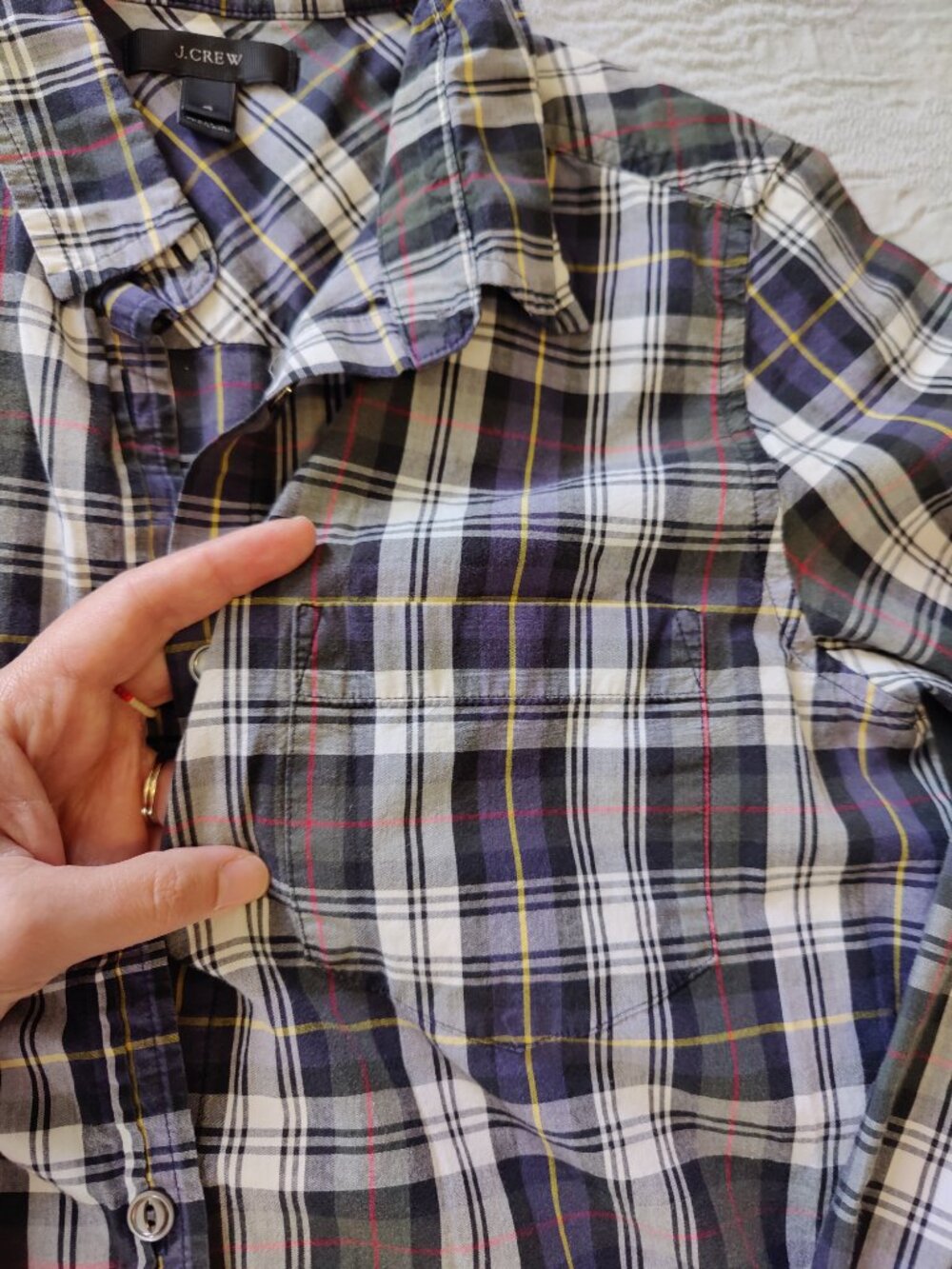J. Crew Navy Gray Plaid Shirt with Pocket Size 4